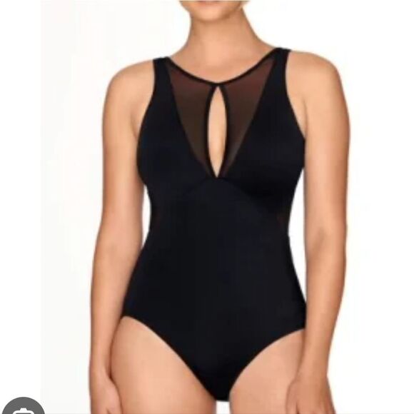 Time And Tru Small One Piece Black Mesh SWIMSUIT - New - Picture 1 of 3